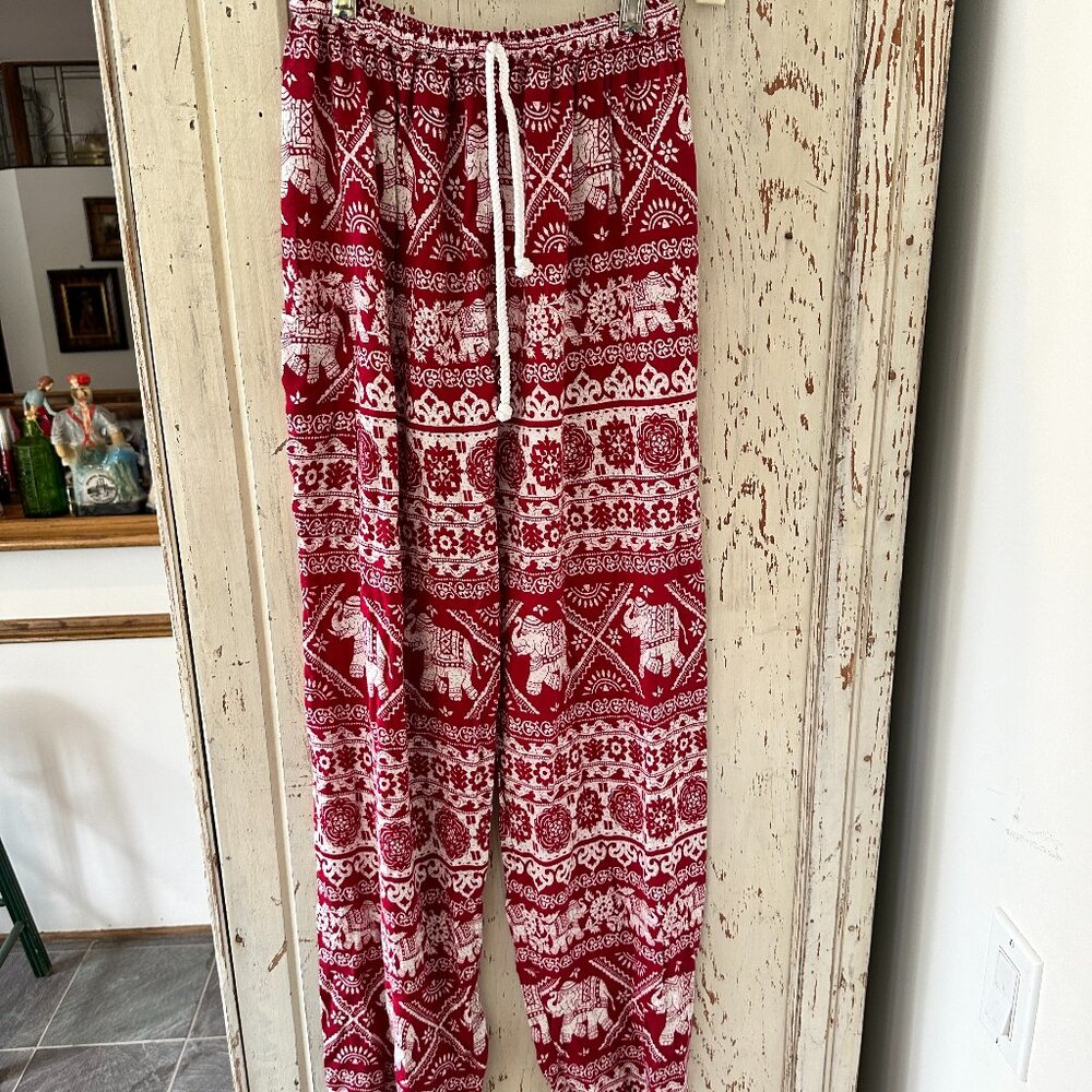 RED ELEPHANT PRINT RAYON BOHO PANT